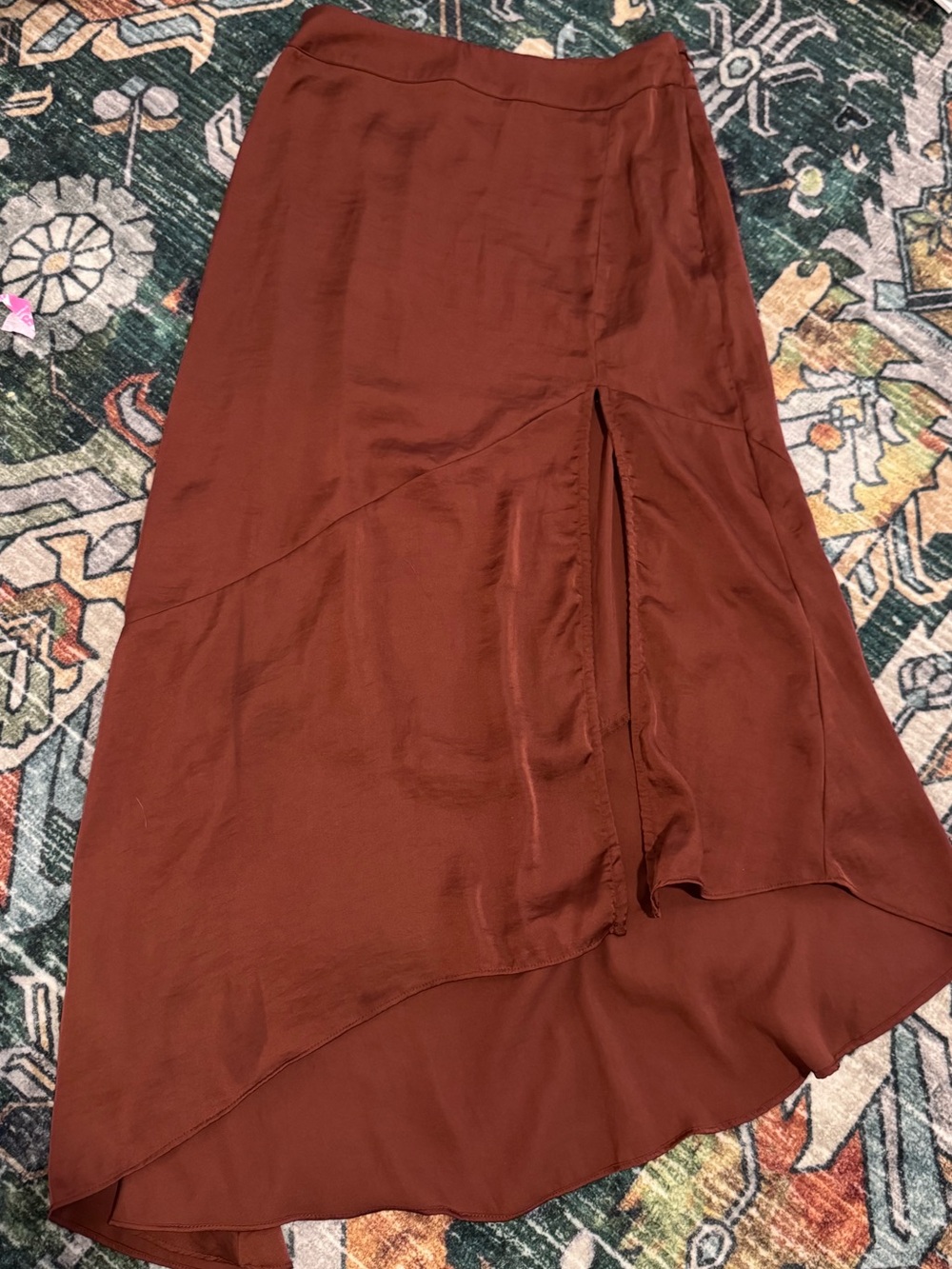 Free People Rust Asymmetrical High-Low Midi Skirt